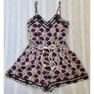 DEAR CREATURES Modcloth Voyager Romper Shorts Feather Print, Fits Size 2 XS